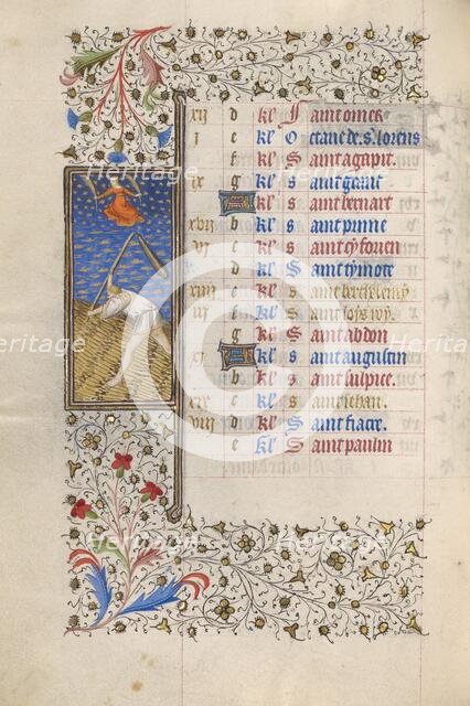 A Man Threshing; Book of Hours, about 1415-1420. Creator: Workshop of the Master of the Rohan Hours.