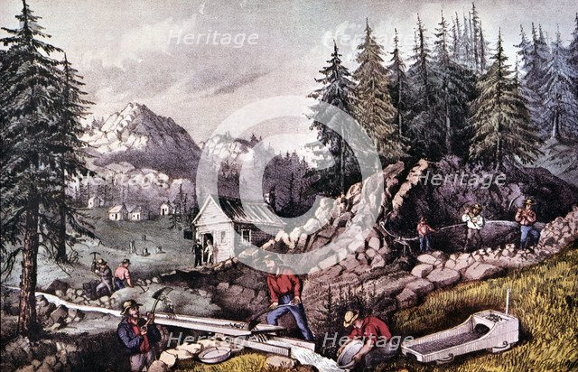 The Gold Rush (1848), gold mine in California, near Sutters Mill, engraving, 1870.
