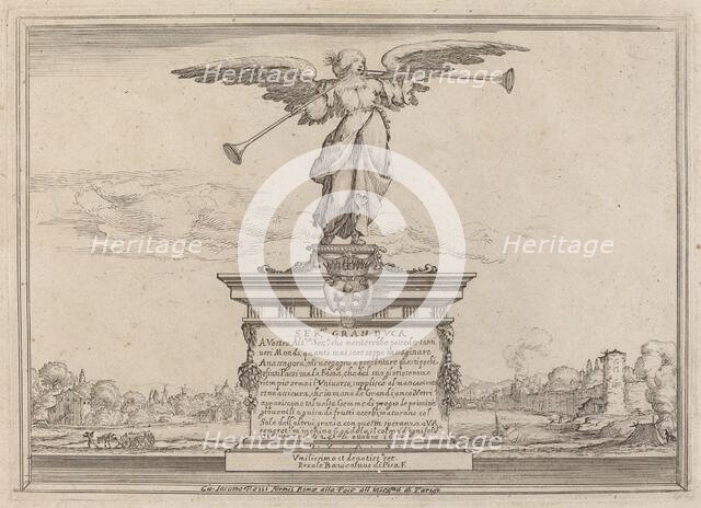 Dedication Page with Statue of Fama, 1638. Creator: Ercole Bazicaluva.