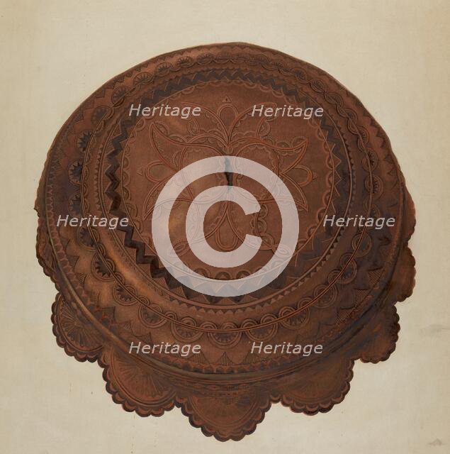 Tooled Leather Cover for Baptismal Font, 1936. Creator: Gerald Transpota.