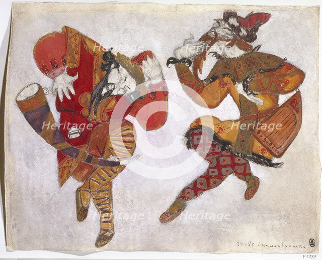 The skomorokhs. Costume design for the opera Prince Igor by A. Borodin, 1914. Artist: Roerich, Nicholas (1874-1947)
