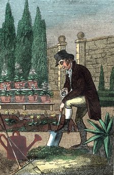 A gardener digging with a spade, 1821. Artist: Unknown