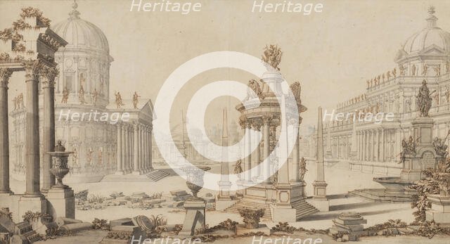 A Fantastic View of a City, between 1696 and 1757. Creator: Giuseppe Galli Bibiena.