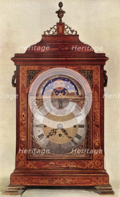 'Chiming Mantel Clock with Moon-Work in Red and Gold Lacquer Case', 1947. Creator: Unknown.