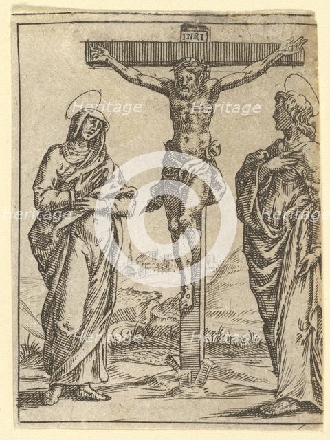 The Virgin of Sorrows: The Crucifixion; one of nine surrounding compartments from the V..., by 1575. Creator: Giorgio Ghisi.
