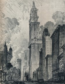 'The Broadway and the Woolworth Building, New York', 1912. Artist: Joseph Pennell.