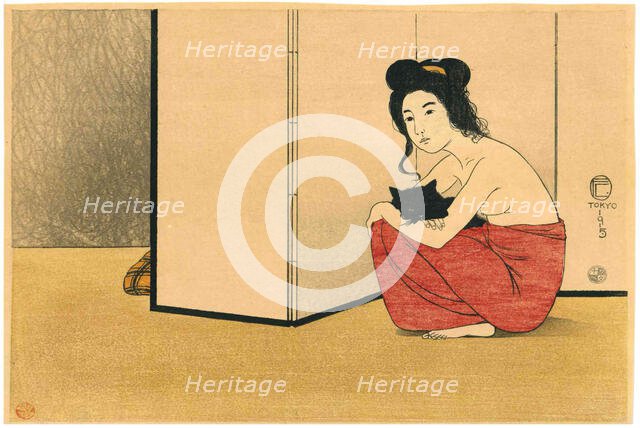 Woman holding a black cat, 1915. Creator: Capelari, Friedrich (Fritz) (1884-1950).