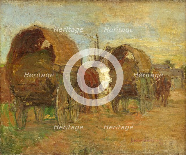 Gypsy caravans, 1918. Creator: Elemír Halász-Hradil.