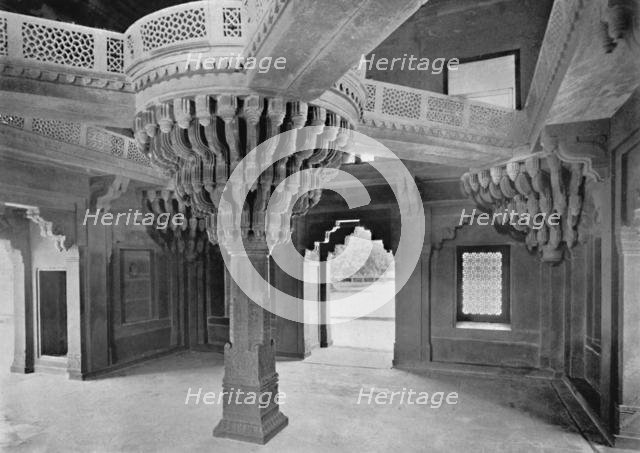 'Fatehpur Sikri. Pillar in the Dewan-i-Khas', c1910. Creator: Unknown.
