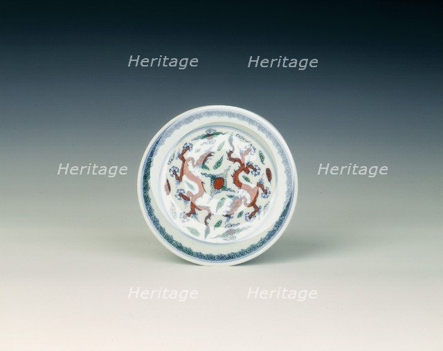 Doucai saucer, Qing dynasty, late Kangxi  China, 1700-1722. Artist: Unknown