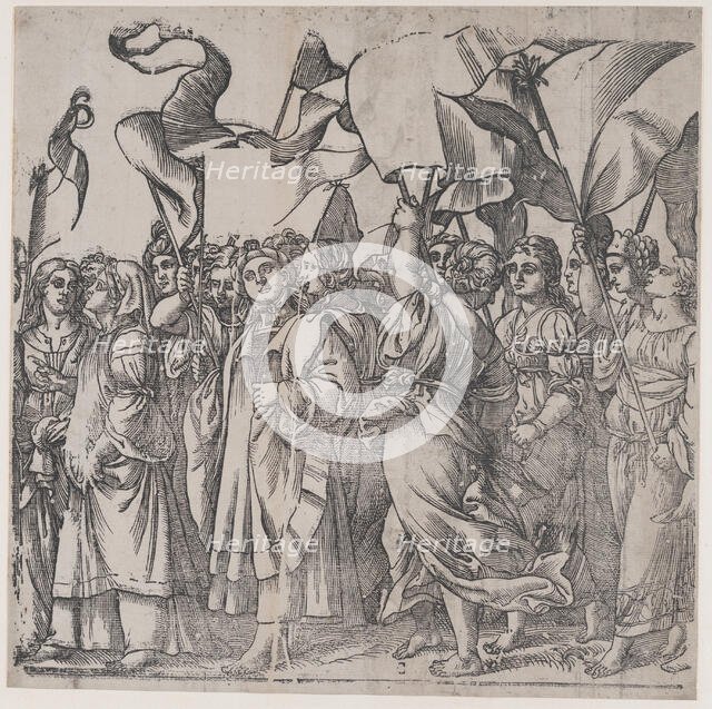 Section C: female martyrs and saints holding banners, from The Triumph of Christ, 1836. Creator: Andrea Andreani.