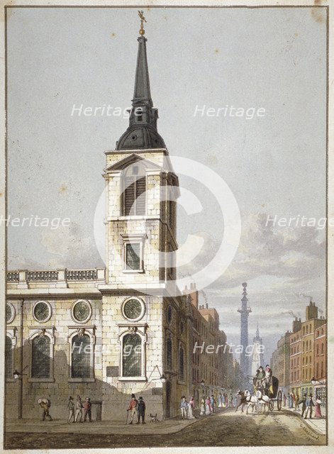 Church of St Benet Gracechurch and Gracechurch Street, City of London, 1811. Artist: George Shepherd