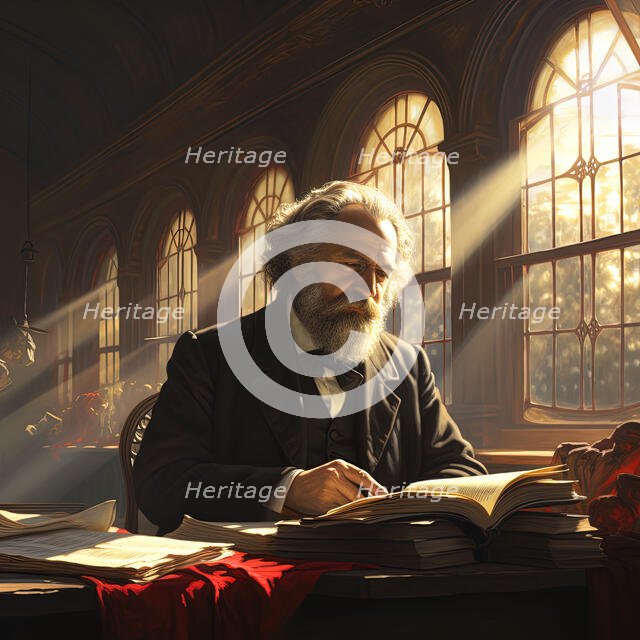 AI IMAGE - Portrait of Karl Marx studying, 1870s, (2023). Creator: Heritage Images.