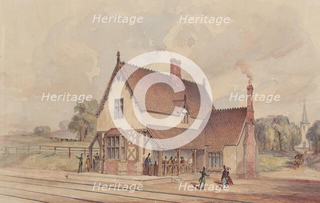 Victorian Rural Train Station and Railroad Crossing, 1844-77. Creator: John Connell Ogle.