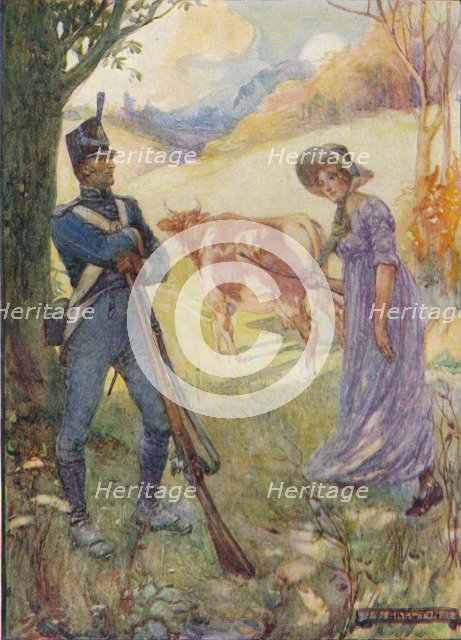 'Driving A Cow Before Her, Laura Secord Passed The American Sentries', c1909, (c1920). Artist: Joseph Ratcliffe Skelton.