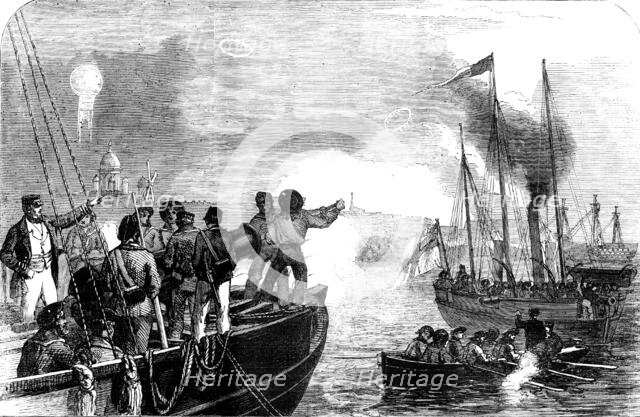 Captain Hewlett, C.B., of H.M.S. "Edinburgh", directing the movements of the "Snapper" and "Stork" G Creator: Unknown.