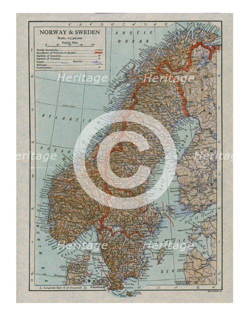 Map of Norway and Sweden, c19th century. Artist: Unknown.