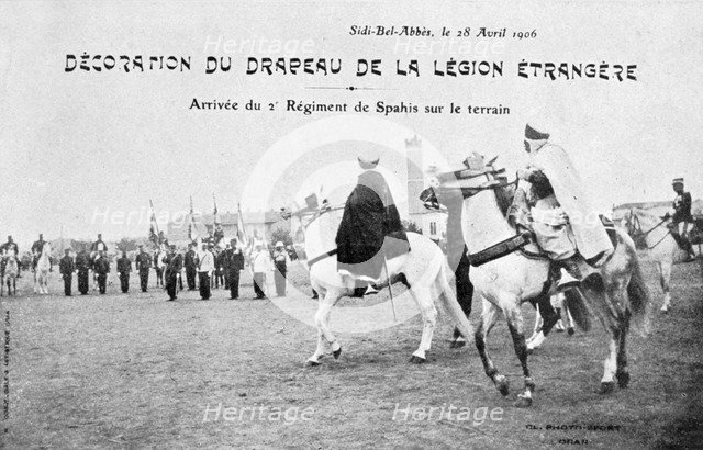 Parading of the flag of the French Foreign Legion, Sidi Bel Abbes, Algeria, 28 April 1906. Artist: Unknown