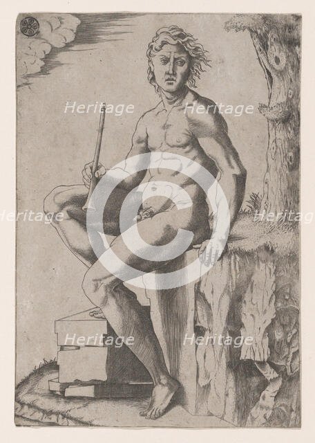 Seated Man Holding a Flute, ca. 1500-1550. Creator: Marcantonio Raimondi.