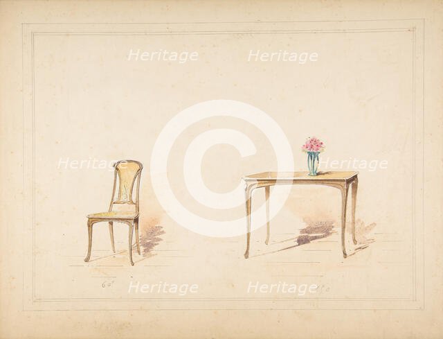 Designs for an Art Nouveau Table and Chair, 19th century. Creator: Anon.