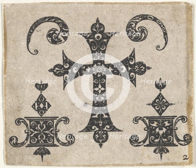 Blackwork Print with a Latin Cross and Small Motifs, ca. 1620. Creator: Claes Jansz Visscher.