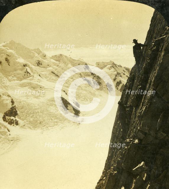 'A Dangerous Ascent, Mount Malte Brun, New Zealand, c1909. Creator: George Rose.