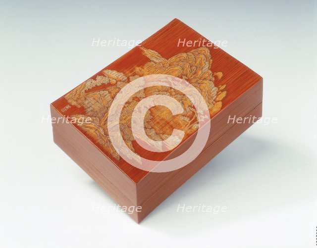 Bamboo box decorated with landscape scene, China, 18th century. Artist: Unknown