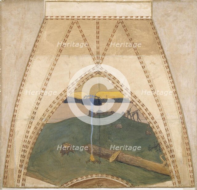 Heathendom and Christendom, sketch for the cupola frescoes of the Finnish Pavilion at the..., 1899. Creator: Akseli Gallen-Kallela.