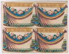 Sheet with two borders with drapery and floral designs, late 18th-mi..., late 18th-mid-19th century. Creator: Anon.