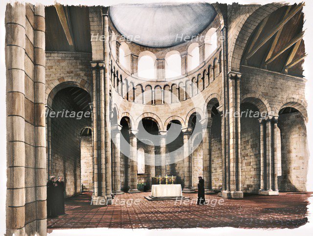 Interior of Battle Abbey church, Sussex, in the 12th century (c1980-c2008). Artist: Peter Urmston.