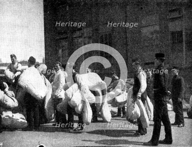 The Volunteer Manoeuvres at Brighton: Preparing to shift quarters, 1895. Creator: Symmons & Thiele.