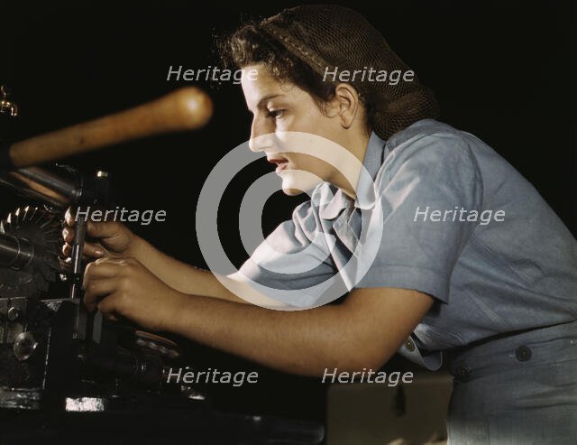 Mary Louise Stepan, 21, used to be a waitress...Consolidated Aircraft Corp., Fort Worth, Texas, 1942 Creator: Howard Hollem.
