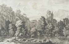 Landscape with Castle and Shepherd Tending Flock, 1704. Creator: Cornelis Ploos van Amstel.
