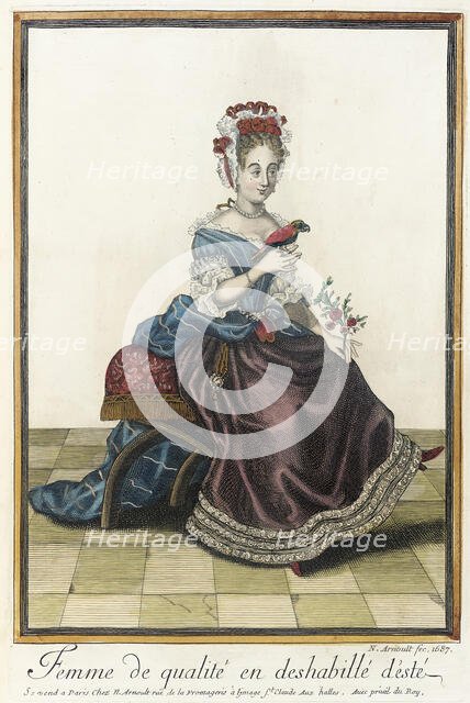 Recueil des modes de la cour de France, 'Femme de Qualité en Deshabilé d'Esté', 1687. Creator: Nicolas Arnoult.