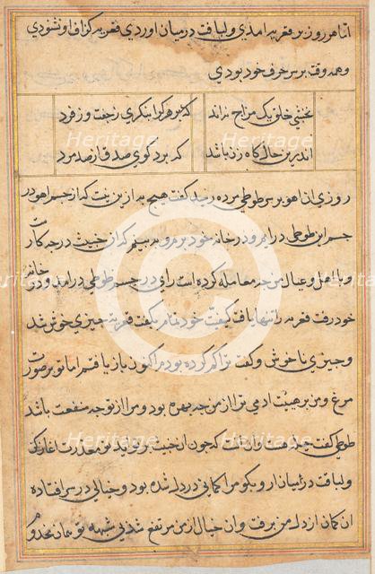 Page from Tales of a Parrot (Tuti-nama): text page, c. 1560. Creator: Unknown.