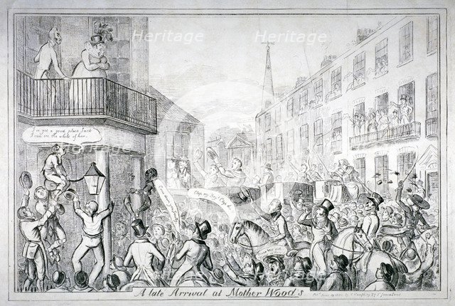 'A late arrival at Mother Wood's', 1820. Artist: Anon