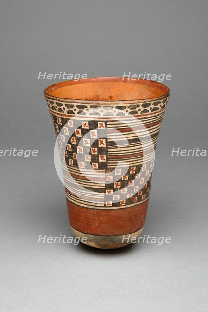 Beaker with Rectangular Areas Filled with Stripes and Checkerboard Patterns, 180 B.C./A.D. 500. Creator: Unknown.