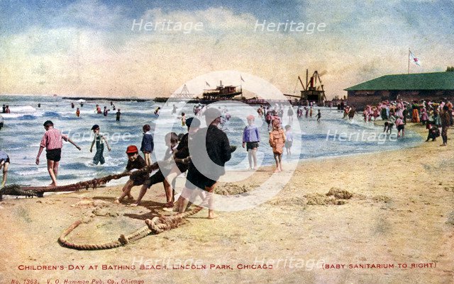 Children's day at the bathing beach, Lincoln Park, Chicago, Illinois, USA, 1908. Artist: Unknown