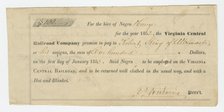 Bond for the hire of enslaved man named Harry by the Virginia Central Railroad, 1852. Creator: Unknown.