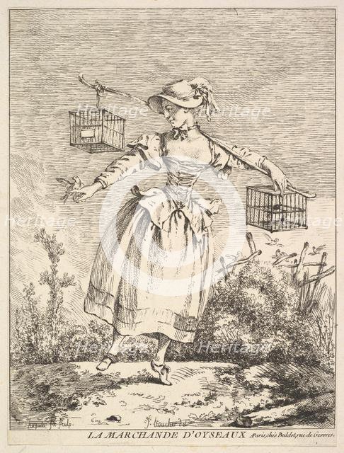 La marchande d'oyseaux (The Bird Merchant), 18th century. Creator: Jacques Gabriel Huquier.