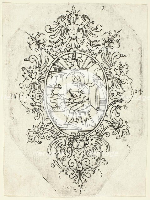 Plate 1, from twenty ornamental designs for goblets and beakers, 1604. Creator: Master AP.