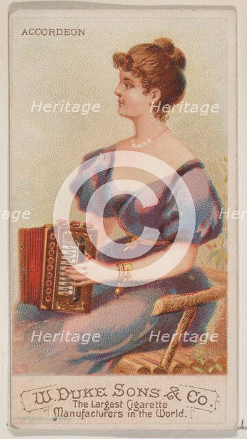 Accordion, from the Musical Instruments series (N82) for Duke brand cigarettes, 1888., 1888. Creator: Schumacher & Ettlinger.