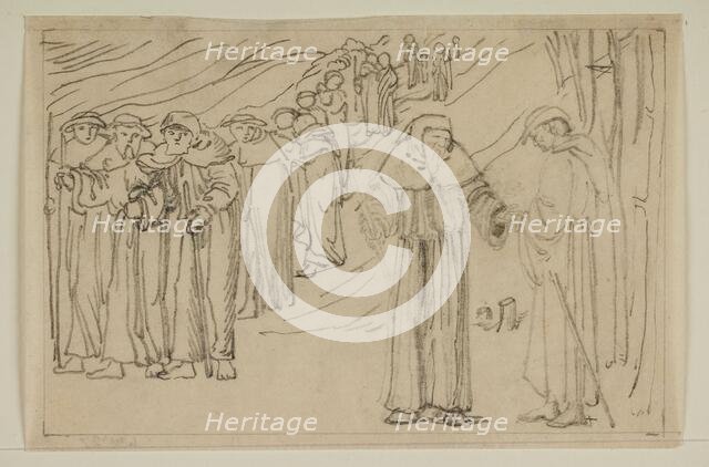 The Hill of Venus - Walter joining Pilgrimage to Rome, 1866. Creator: Sir Edward Coley Burne-Jones.