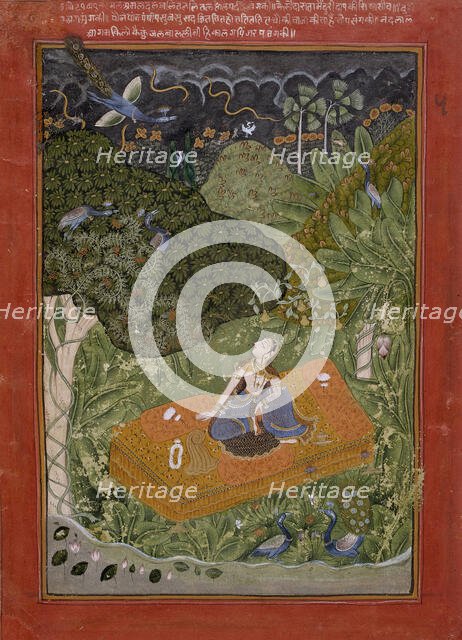 The Anxious or Expectant Heroine (Utka Nayika), Folio from a Rasikapriya..., c1760 or later. Creator: Unknown.