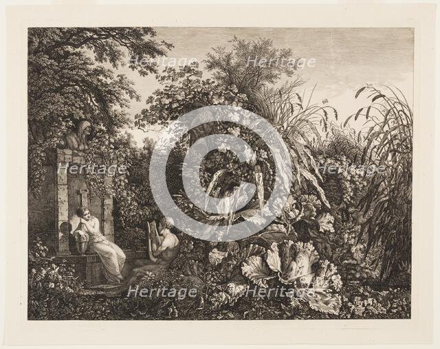 Youth Playing a Lyre to a Maiden by a Fountain, 1803. Creator: Carl Wilhelm Kolbe the elder.