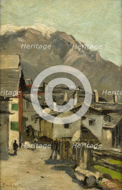 Houses along a road near a mountain (Innsbruck?), c.1882. Creator: George Poggenbeek.