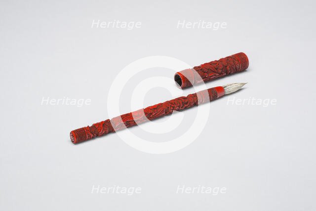 Brush and Cover with Figures in a Garden, Late Ming or early Qing dynasty, 17th century. Creator: Unknown.