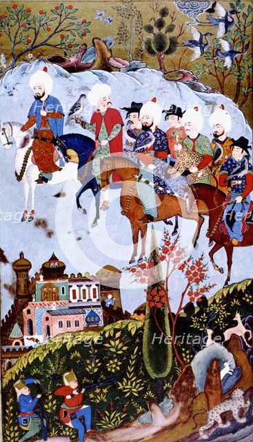 Hawk hunting scene, Miniature in the 'Book of facts'.