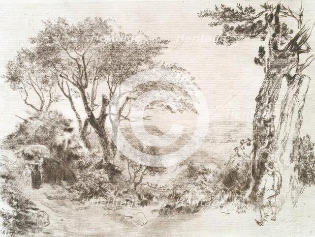 View on a Hill, with Trees and Figures, c1820s. Creator: Andrew Geddes.