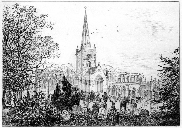 Stratford church as seen from the north, Stratford-upon-Avon, Warwickshire, 1885.Artist: Edward Hull